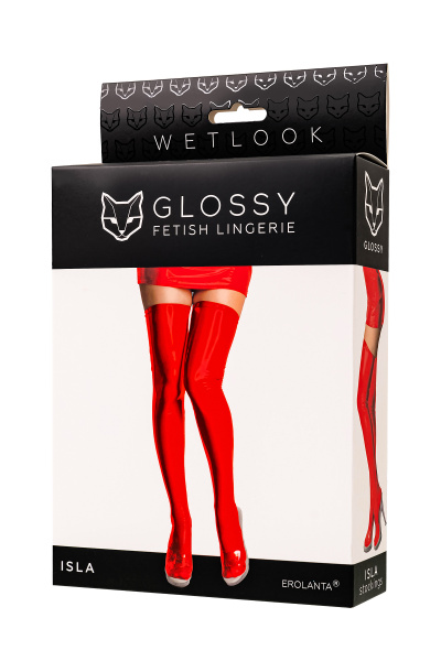 Чулки Glossy Isla из материала Wetlook, красный, M
